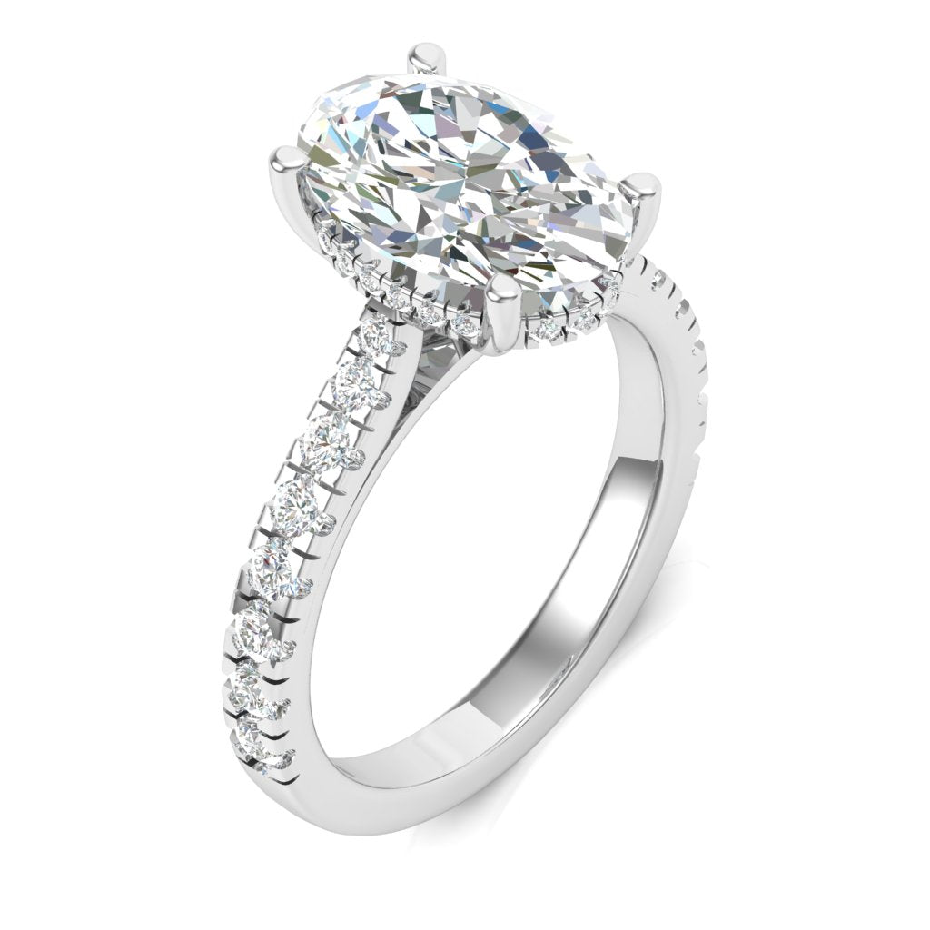 1.70ct Oval Cut Cathedral Style Hidden Halo With A Diamond Shoulder Diamond Ring