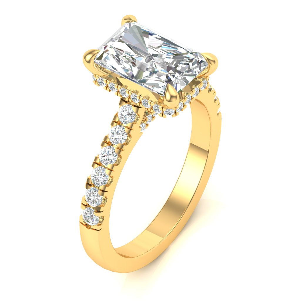 3.00ct Radiant Cut Cathedral Style Hidden Halo With Diamond Shoulder Diamond Ring