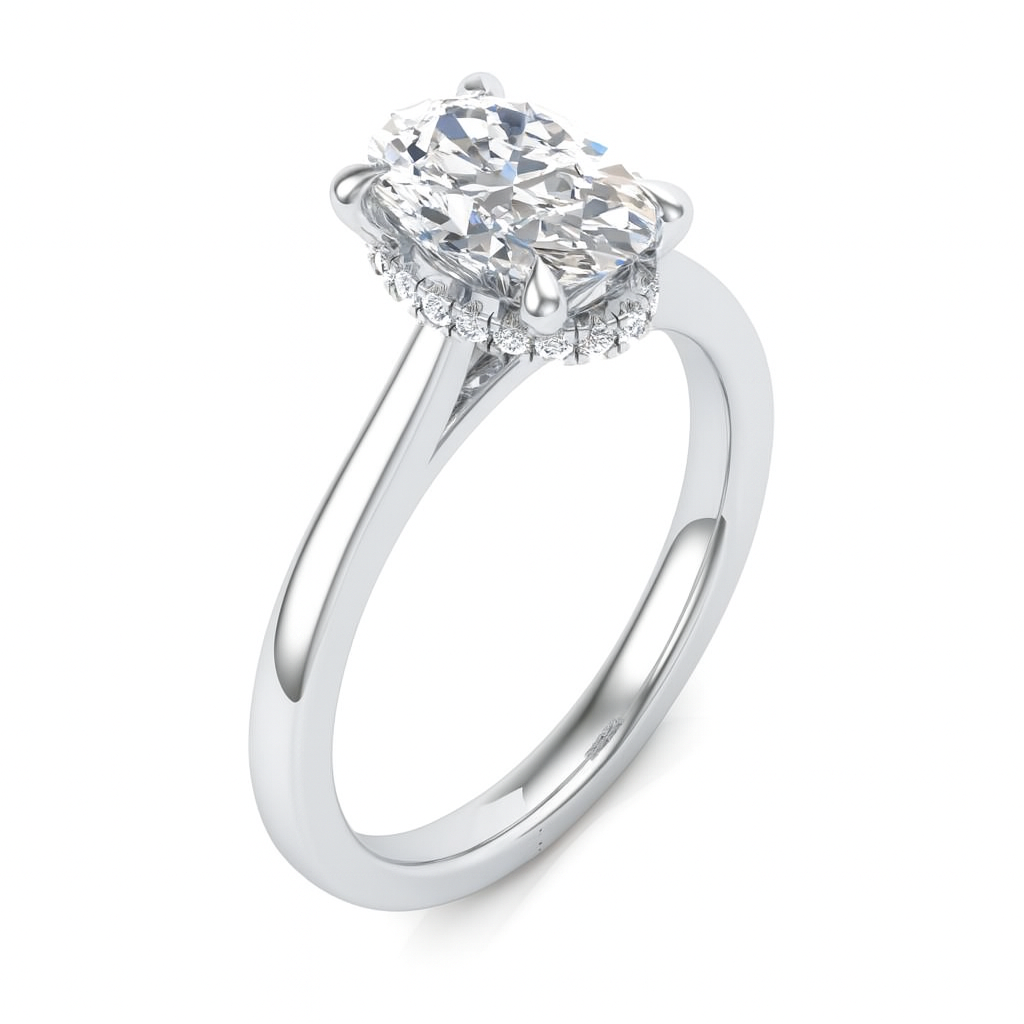 2.50ct Oval Cut Cathedral Style Hidden Halo Diamond Ring