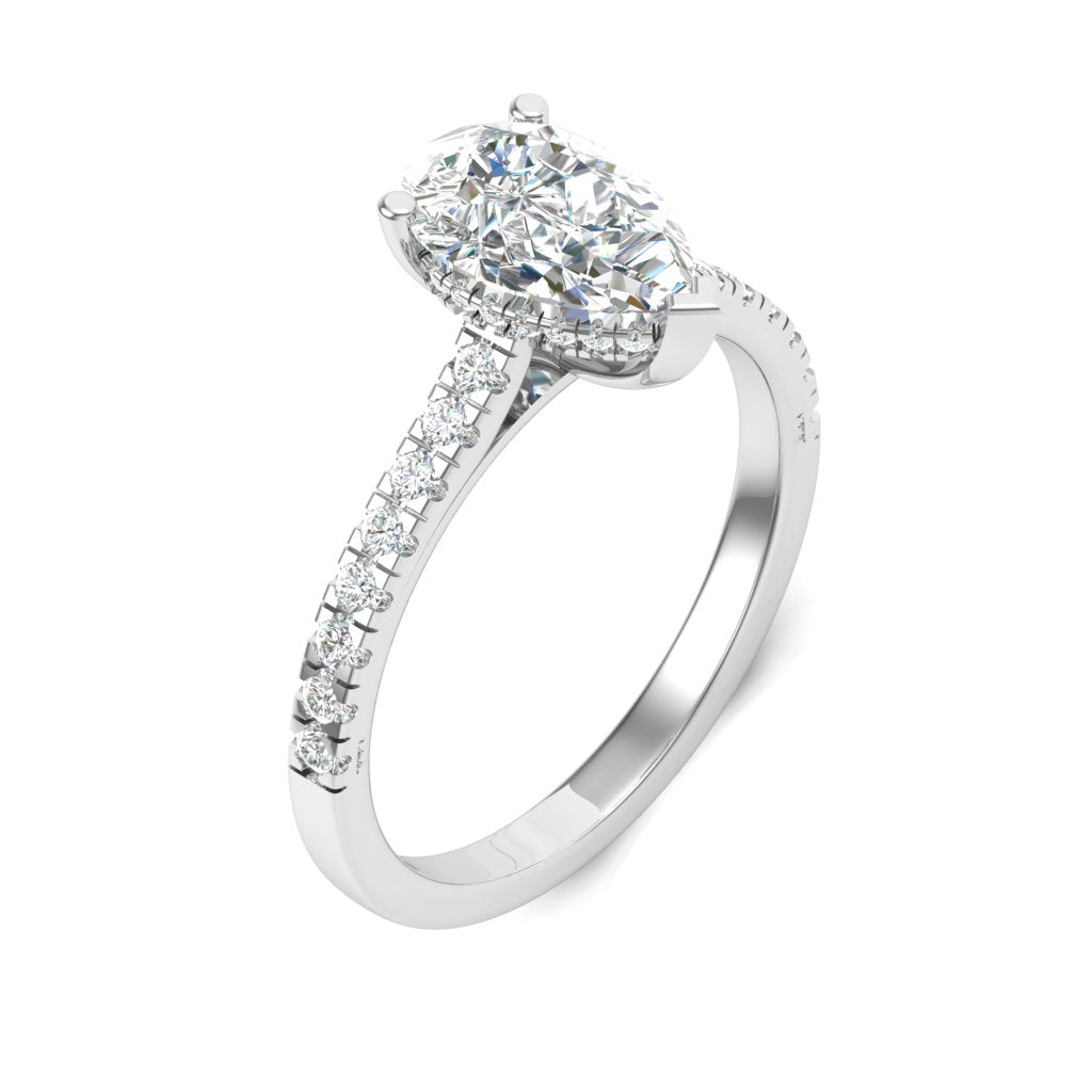 1.00ct Pear Cut Cathedral Style Hidden Halo With A Diamond Shoulder Diamond Ring