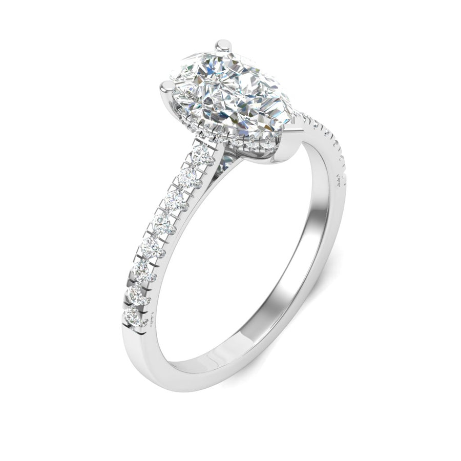 1.00ct Pear Cut Cathedral Style Hidden Halo With A Diamond Shoulder Diamond Ring