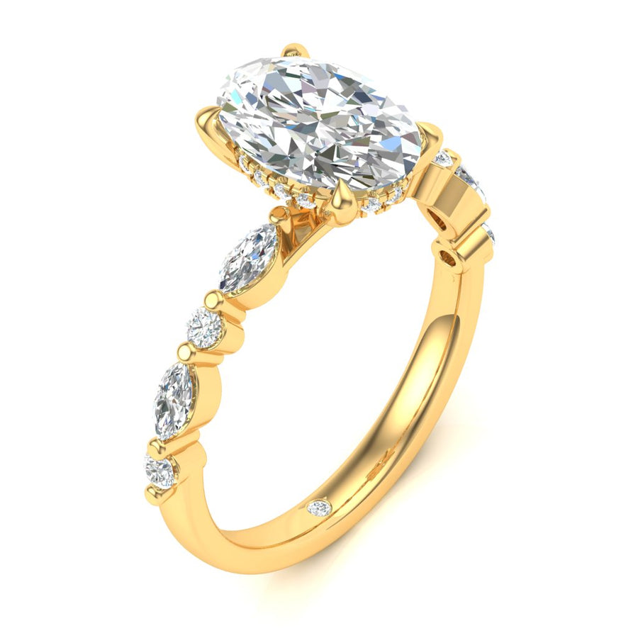 3.00ct Oval Cut With Marquise & Round Brilliant Cut Shoulders Hidden Halo Diamond Ring