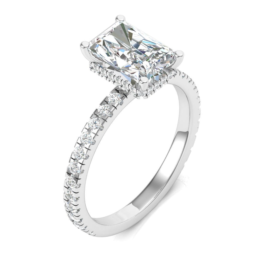1.50ct Radiant Cut Hidden Halo With Diamond Shoulder Diamond Ring