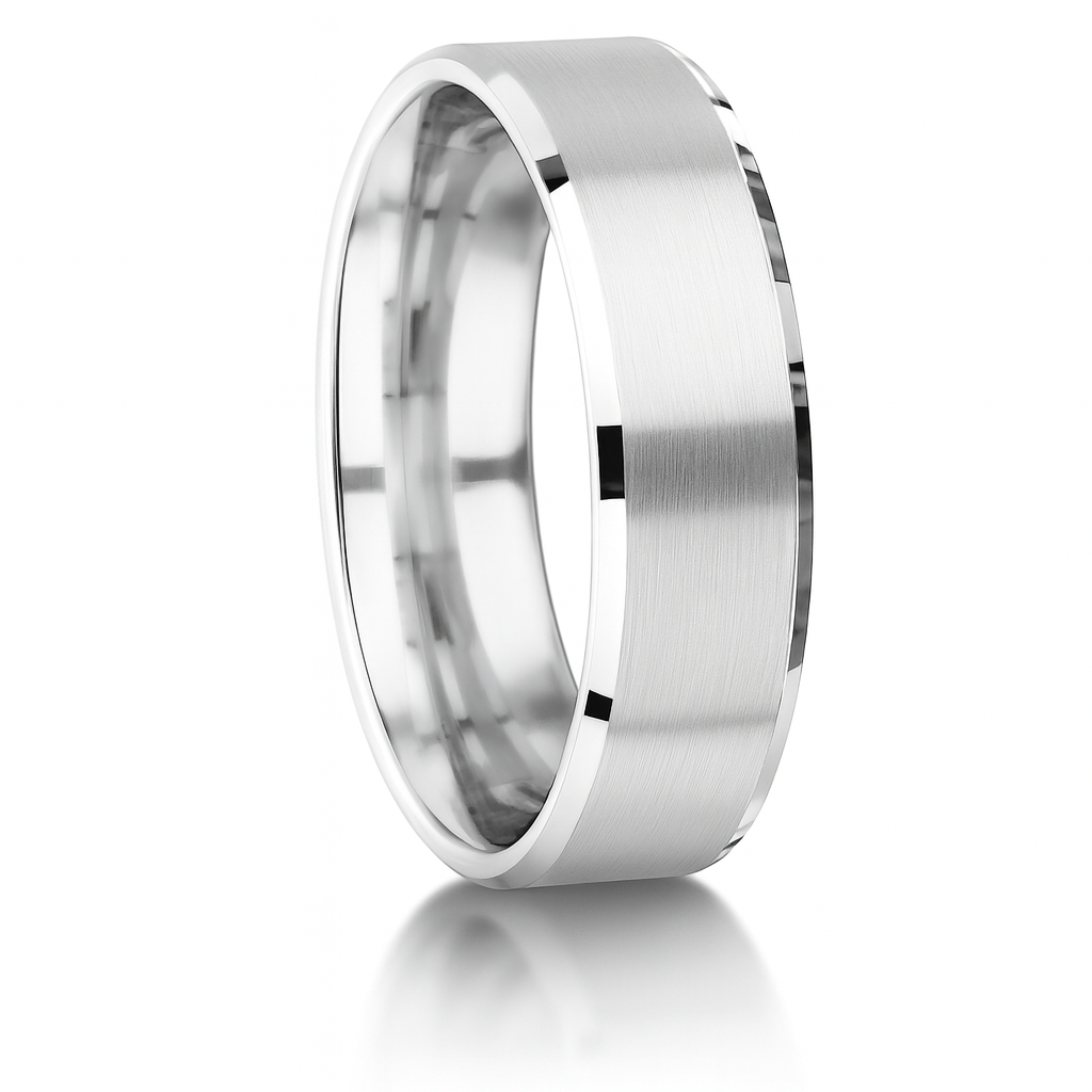 5mm Platinum Flat Court Band With Bevelled Edges and a Matte Finished Centre
