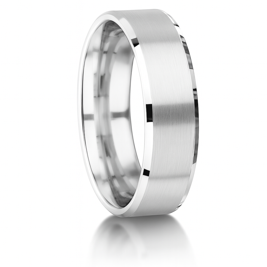 5mm Platinum Flat Court Band With Bevelled Edges and a Matte Finished Centre