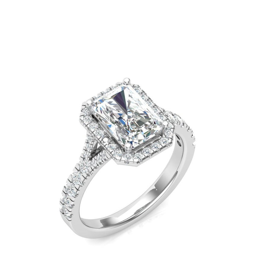 1.00ct Radiant Cut Split Shoulder Halo Diamond Ring