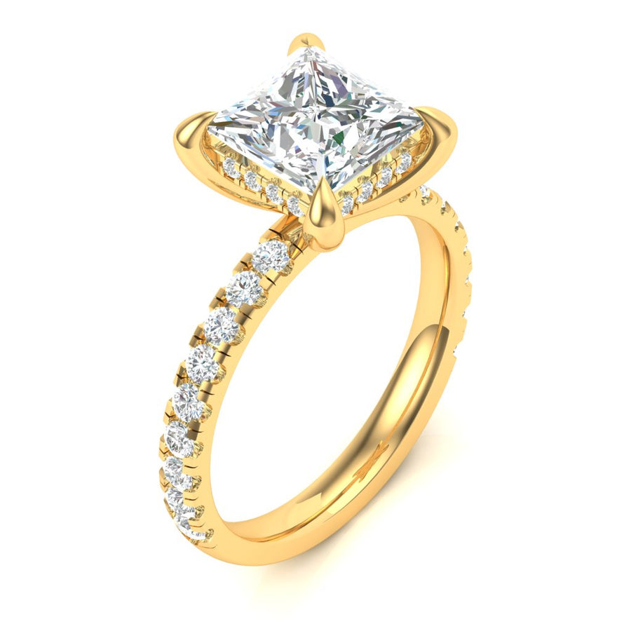 1.50ct Princess Cut Hidden Halo With Diamond Shoulder Diamond Ring