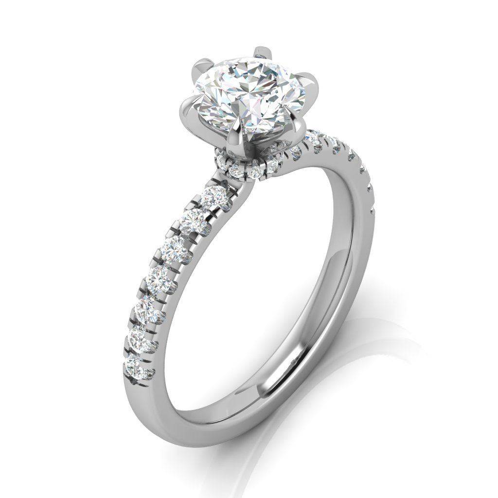 0.80ct Round Brilliant Cut With Round Brilliant Cut Shoulders Hidden Halo 6 Claw Diamond Ring